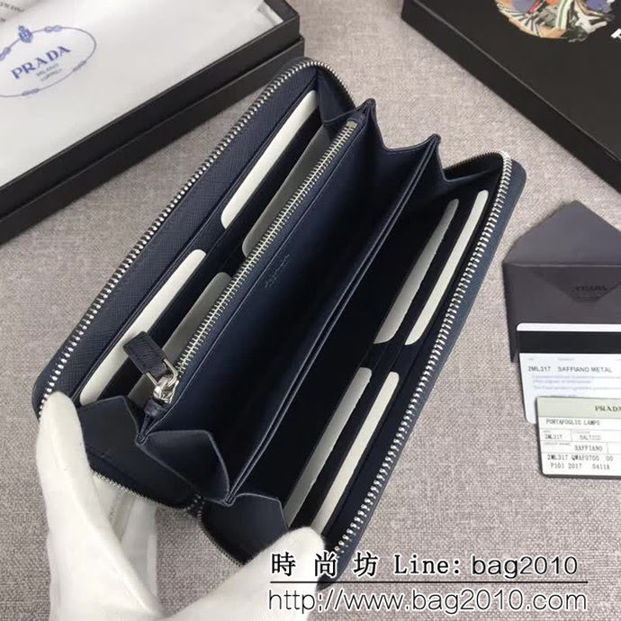 PRADA普拉達 官網同步 爆款 十字紋牛皮 男士單拉鏈錢包 2ML317 DD1891